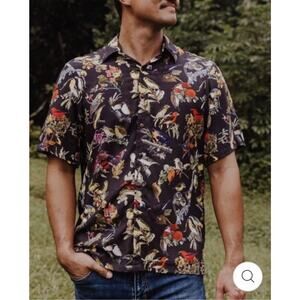 Laulima Hawaiian Birds Honeycreeper Bird Aloha Shirt Rayon Men’s Small